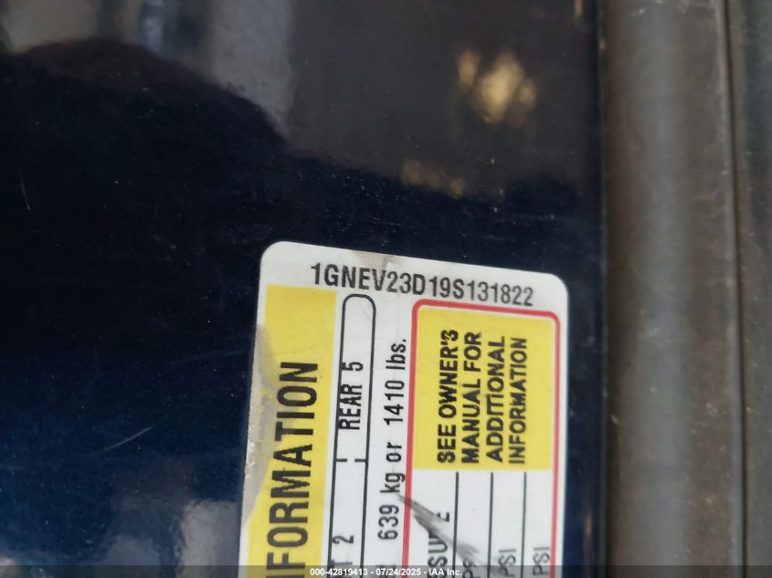2009 Chevrolet Traverse Lt VIN: 1GNEV23D19S131822 Lot: 42819413