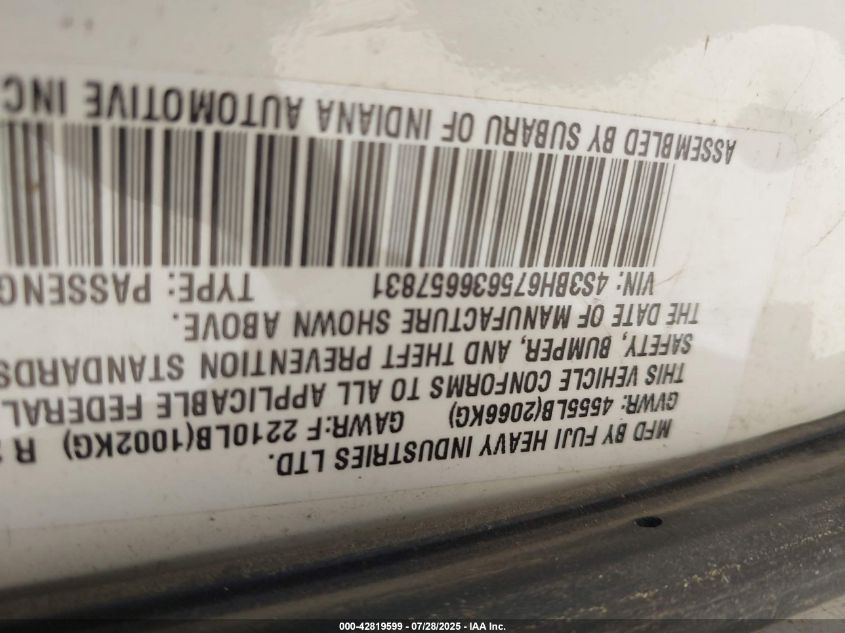 2003 Subaru Outback VIN: 4S3BH675636657831 Lot: 42819599