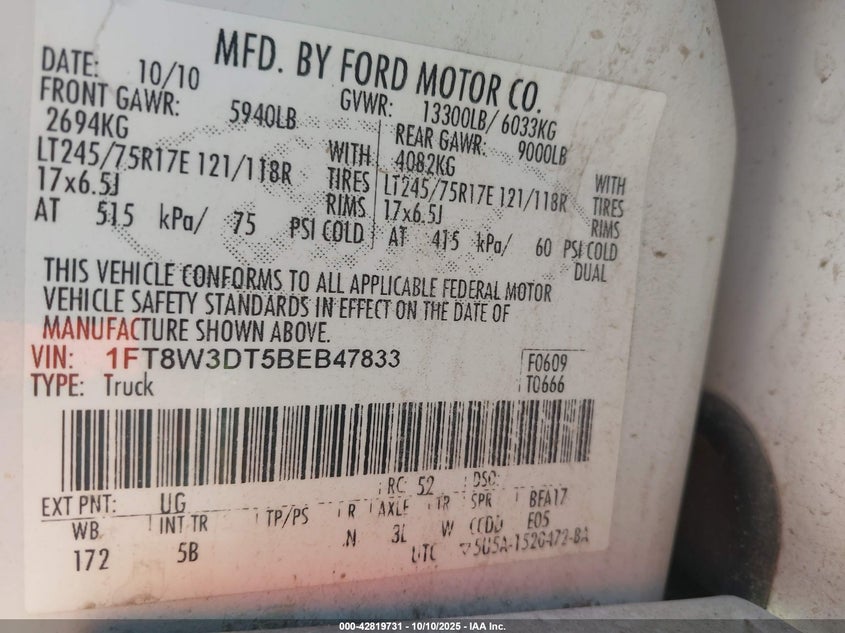 1FT8W3DT5BEB47833 2011 FORD F350 photo no. 8