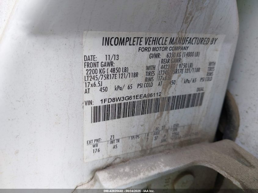 2014 Ford F-350 Chassis Xl VIN: 1FD8W3G61EEA96112 Lot: 42820448