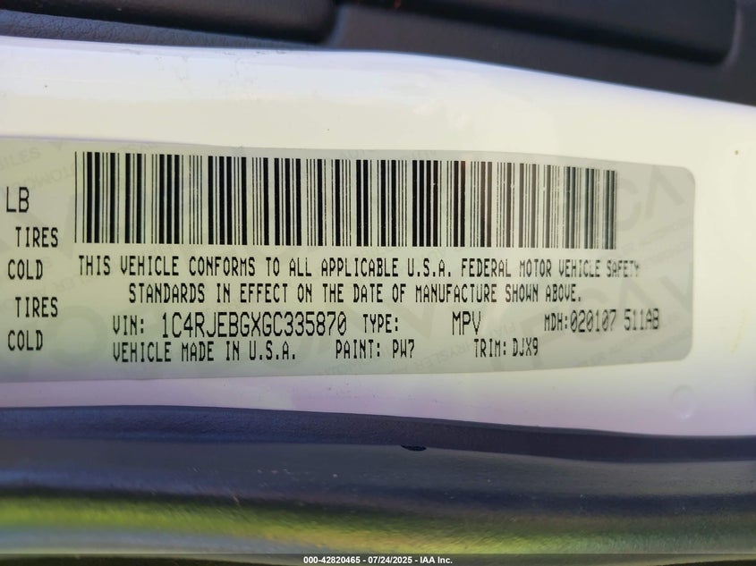 2016 Jeep Grand Cherokee Limited 75Th Anniversary VIN: 1C4RJEBGXGC335870 Lot: 42820465
