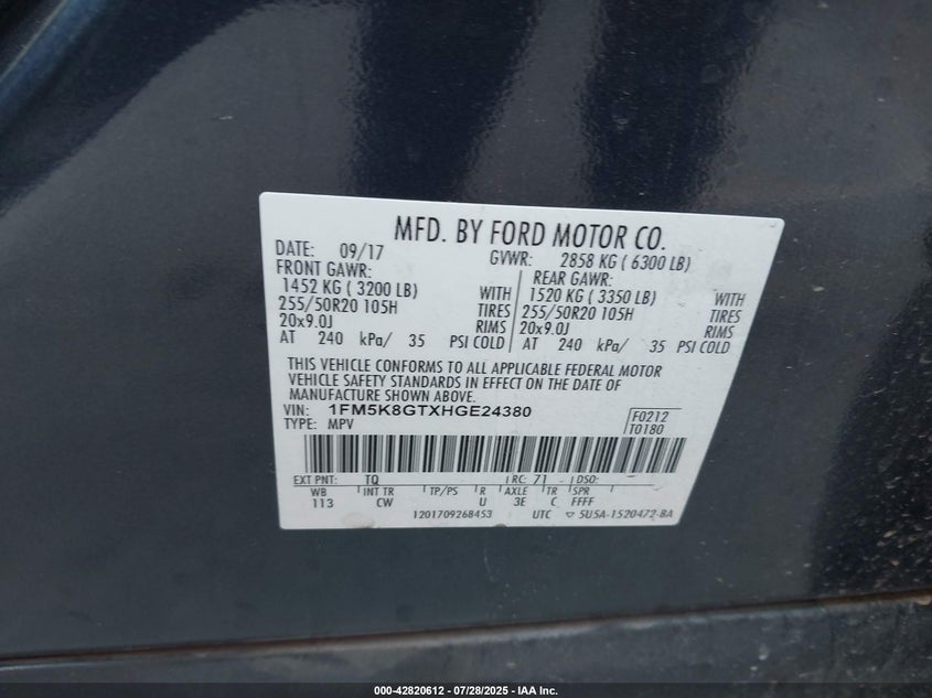 2017 Ford Explorer 3.5 Sport Other Lot 111042820612 Vin 1FM5K8GTXHGE24380