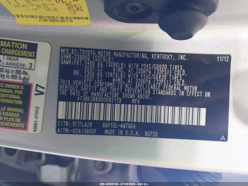 2013 TOYOTA VENZA LIMITED V6 4T3BK3BB9DU082119