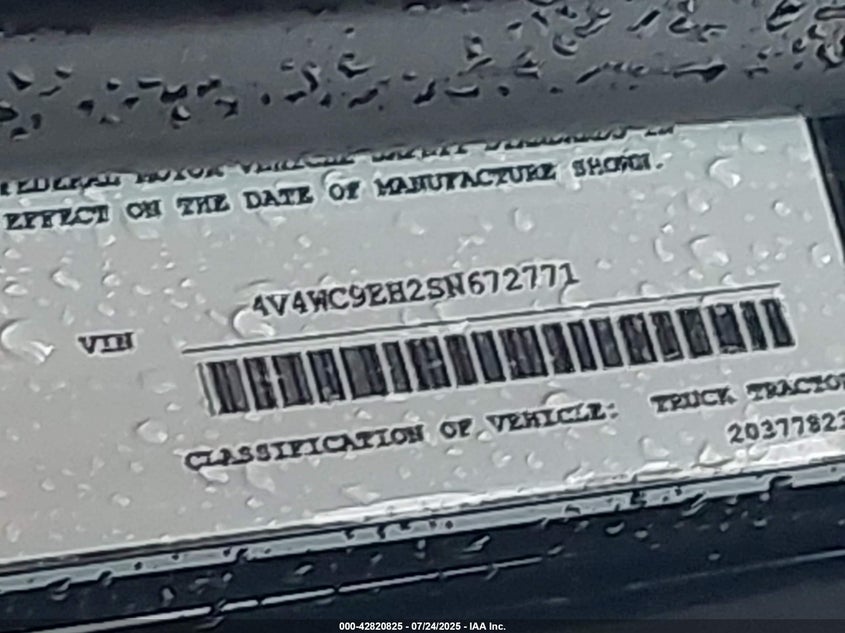 2025 Volvo Vnr VIN: 4V4WC9EH2SN672771 Lot: 42820825
