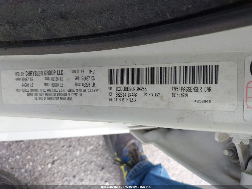 2012 Chrysler 200 Touring VIN: 1C3CCBBB0CN104255 Lot: 42821663