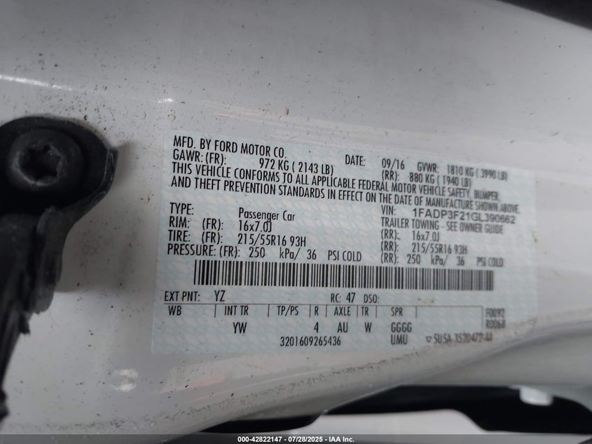 2016 FORD FOCUS SE - 1FADP3F21GL390662