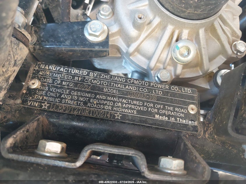 VIN: LCEFDTZ70RT002147 2024 CF MOTO ZFORCE 500