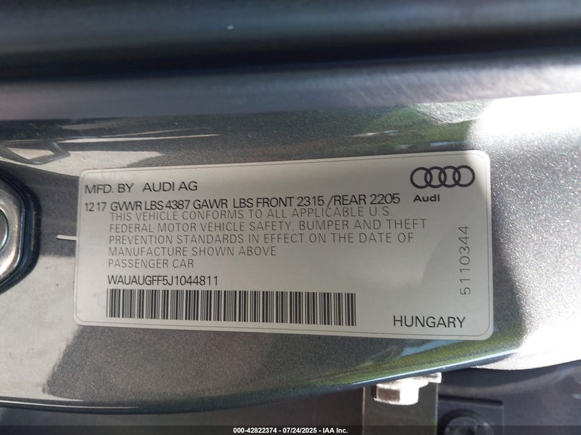 2018 AUDI A3 2.0T PREMIUM - WAUAUGFF5J1044811