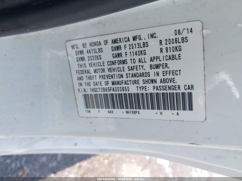 1HGCT2B85FA000650 2015 HONDA ACCORD photo no. 9