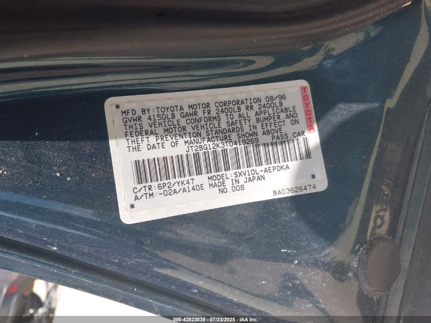 1996 Toyota Camry Dx/Le/Xle VIN: JT2BG12K3T0419269 Lot: 42823038