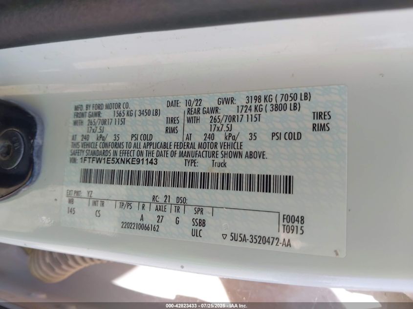 2022 Ford F-150 - 1FTFW1E5XNKE91143