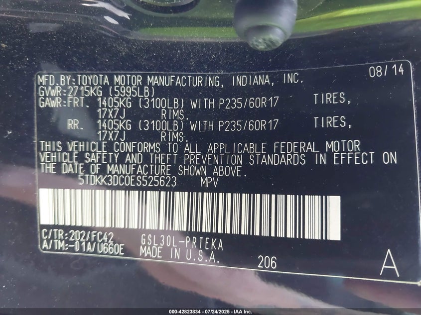 2014 TOYOTA SIENNA LE V6 8 PASSENGER - 5TDKK3DC0ES525623