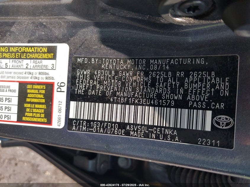 2014 Toyota Camry Le VIN: 4T1BF1FK3EU461579 Lot: 42824178