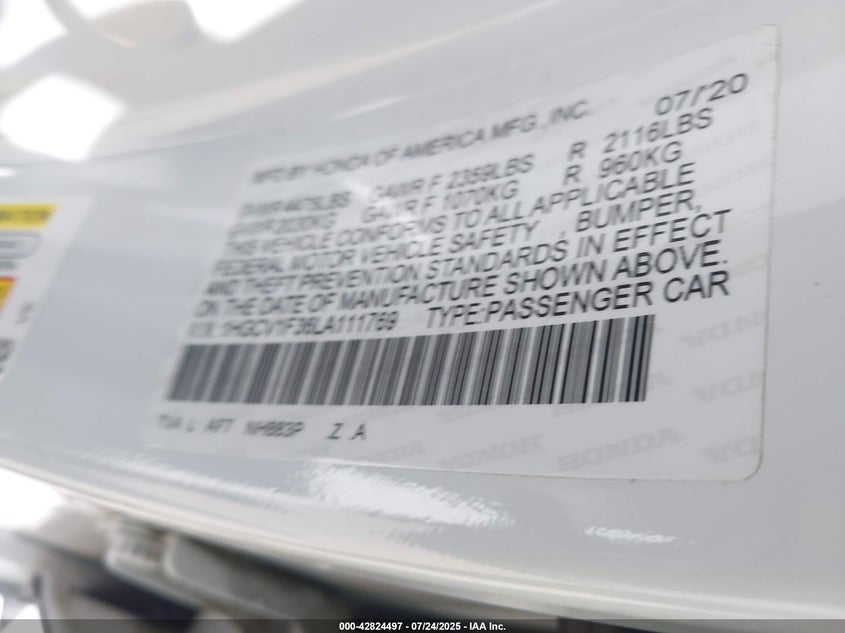 2020 Honda Accord Sport VIN: 1HGCV1F36LA111769 Lot: 42824497