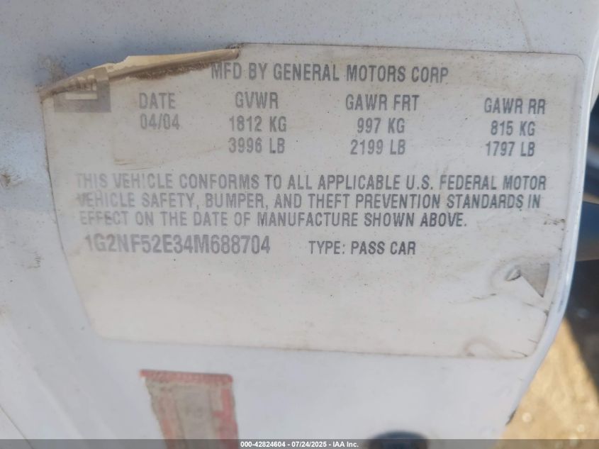 2004 Pontiac Grand Am Se1 VIN: 1G2NF52E34M688704 Lot: 42824604
