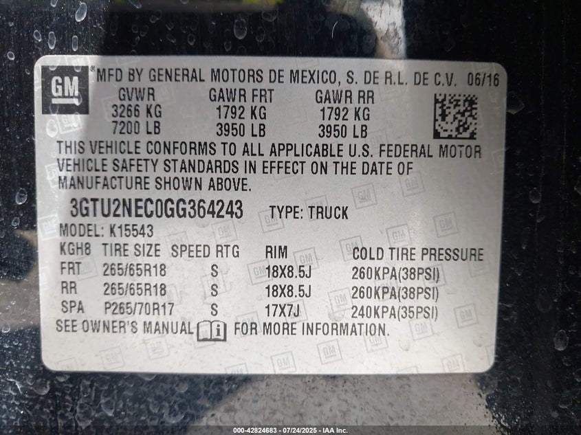 2016 GMC SIERRA 1500 SLT - 3GTU2NEC0GG364243