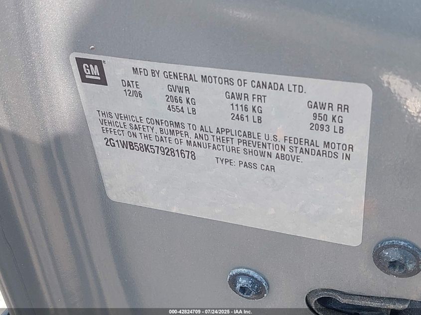 2007 Chevrolet Impala Ls VIN: 2G1WB58K579281678 Lot: 42824709