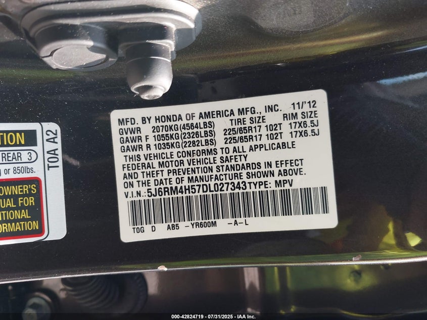 2013 HONDA CR-V EX 5J6RM4H57DL027343