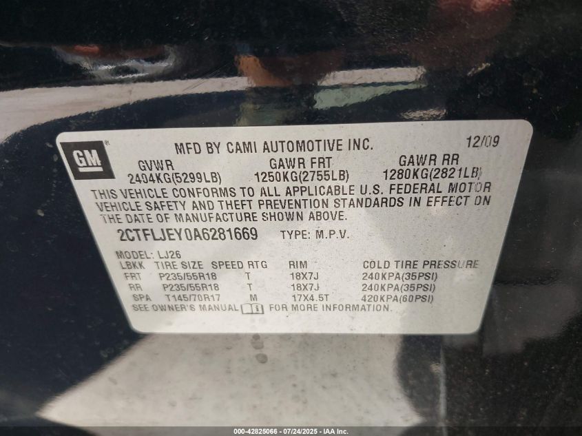 2010 GMC Terrain Slt-2 VIN: 2CTFLJEY0A6281669 Lot: 42825066