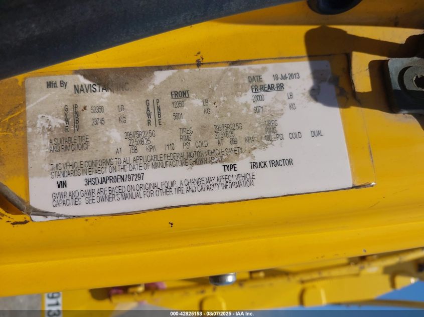 2014 International Prostar VIN: 3HSDJAPR0EN797297 Lot: 42825158