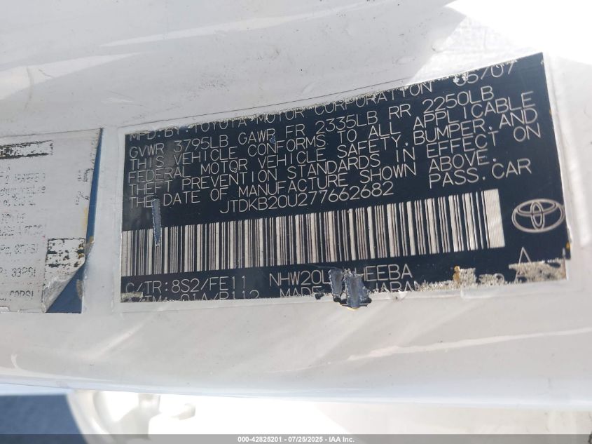 2007 Toyota Prius VIN: JTDKB20U277662682 Lot: 42825201