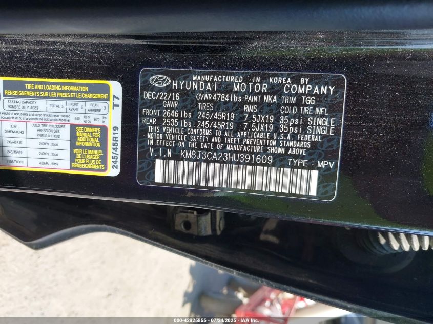 2017 Hyundai Tucson Limited VIN: KM8J3CA23HU39160 Lot: 42825855