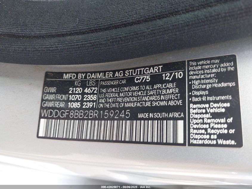 2011 Mercedes-Benz C 300 Luxury 4Matic/Sport 4Matic VIN: WDDGF8BB2BR159245 Lot: 42825871