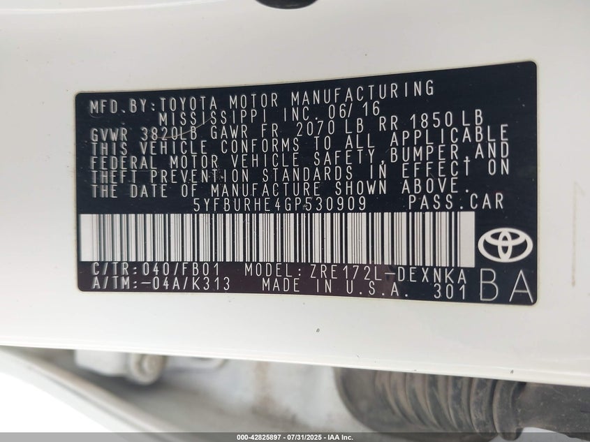 2016 TOYOTA COROLLA LE - 5YFBURHE4GP530909