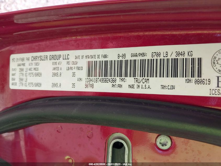 2009 Dodge Ram 1500 Slt/Sport VIN: 1D3HV18T49S824360 Lot: 42825958