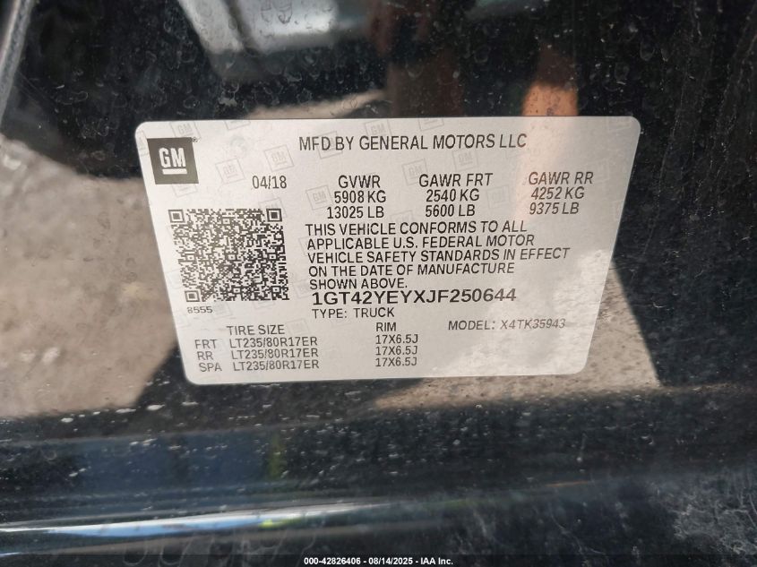 2018 GMC Sierra 3500Hd Denali VIN: 1GT42YEYXJF250644 Lot: 42826406
