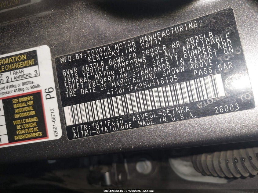 2017 TOYOTA CAMRY LE - 4T1BF1FK9HU448405