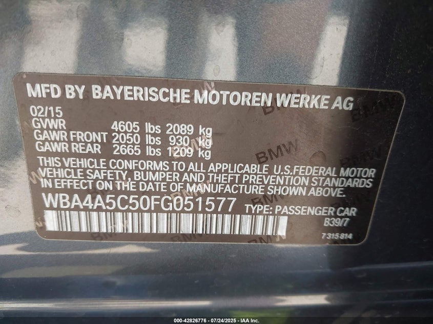 2015 BMW 428 GRAN COUPE - WBA4A5C50FG051577