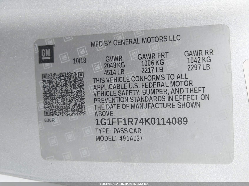 2019 CHEVROLET CAMARO 1SS - 1G1FF1R74K0114089