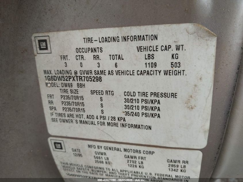 1996 Cadillac Fleetwood Brougham VIN: 1G6DW52PXTR705298 Lot: 42827098