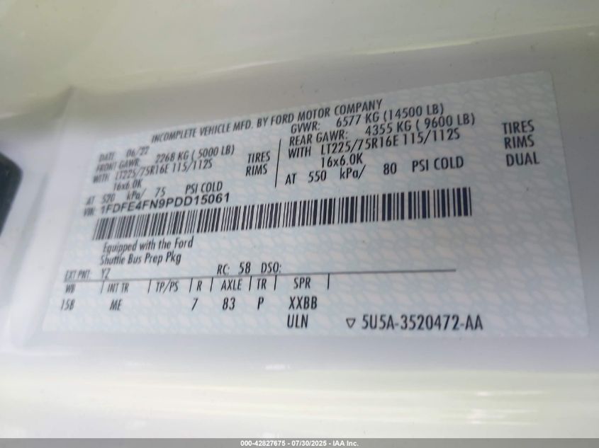 2023 Ford E-450 Cutaway VIN: 1FDFE4FN9PDD15061 Lot: 42827675