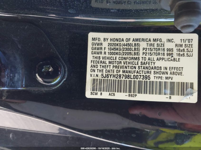 2008 Honda Element Ex VIN: 5J6YH28798L007395 Lot: 42828206