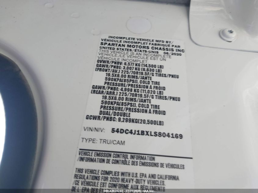 2020 Isuzu Npr Hd VIN: 54DC4J1BXLS804169 Lot: 42828240