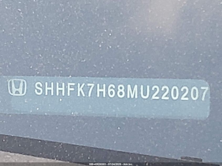 2021 Honda Civic Ex VIN: SHHFK7H68MU220207 Lot: 42828303