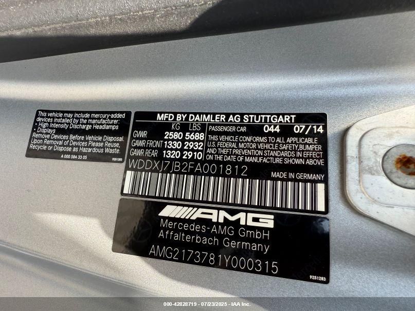 2015 Mercedes-Benz S-Class - WDDXJ7JB2FA001812