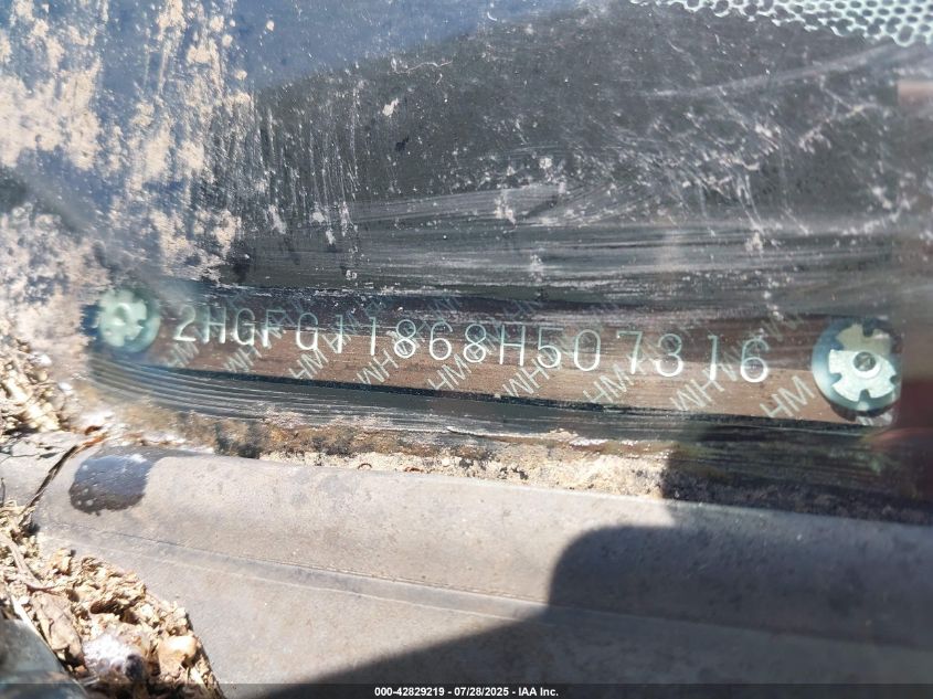 2008 Honda Civic Ex VIN: 2HGFG11868H507316 Lot: 42829219