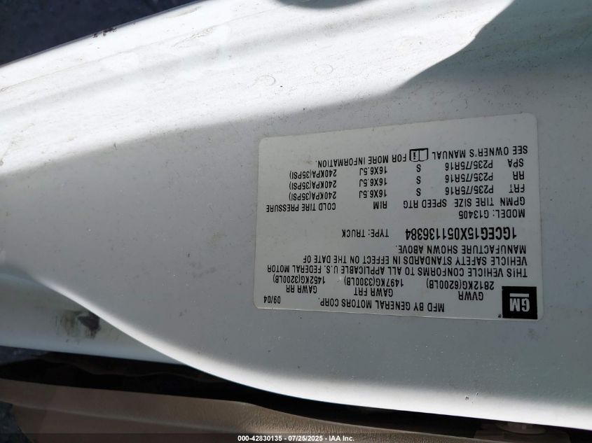 2005 Chevrolet Express VIN: 1GCEG15X051136384 Lot: 42830135