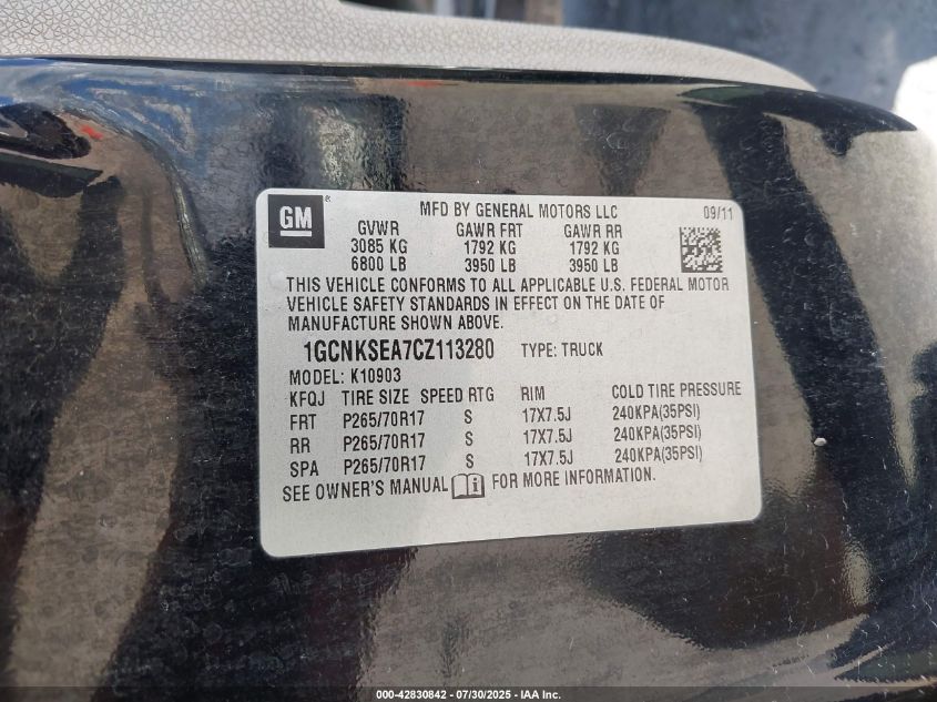 2012 Chevrolet Silverado 1500 Lt VIN: 1GCNKSEA7CZ113280 Lot: 42830842