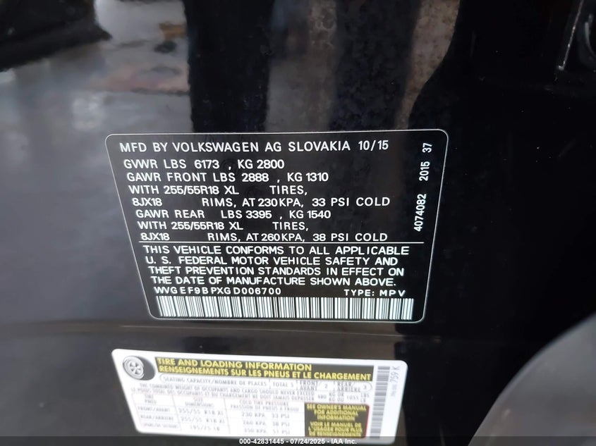 2016 VOLKSWAGEN TOUAREG VR6 SPORT - WVGEF9BPXGD006700