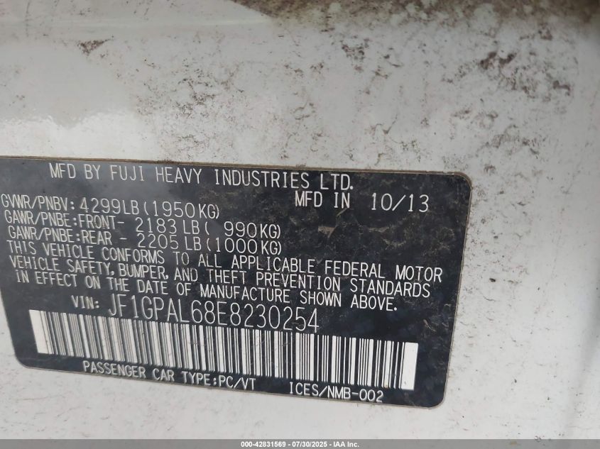 2014 Subaru Impreza 2.0I Sport Premium VIN: JF1GPAL68E8230254 Lot: 42831569