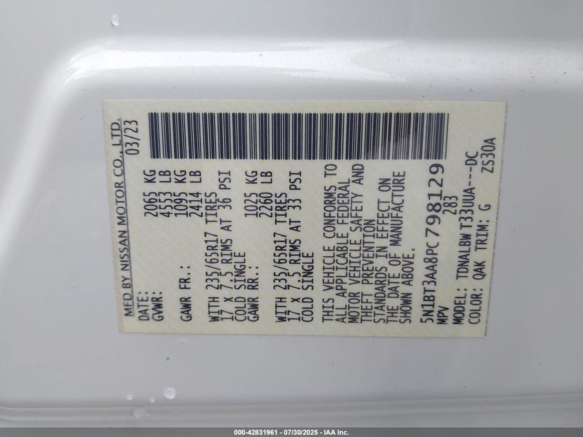 2023 NISSAN ROGUE S FWD - 5N1BT3AA8PC798129