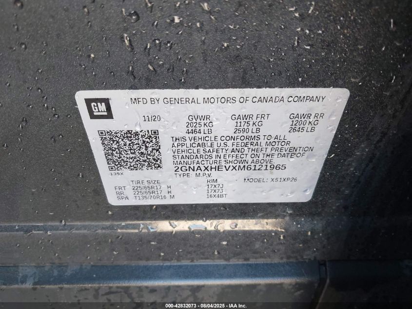 2021 Chevrolet Equinox Fwd Ls VIN: 2GNAXHEVXM6121965 Lot: 42832073