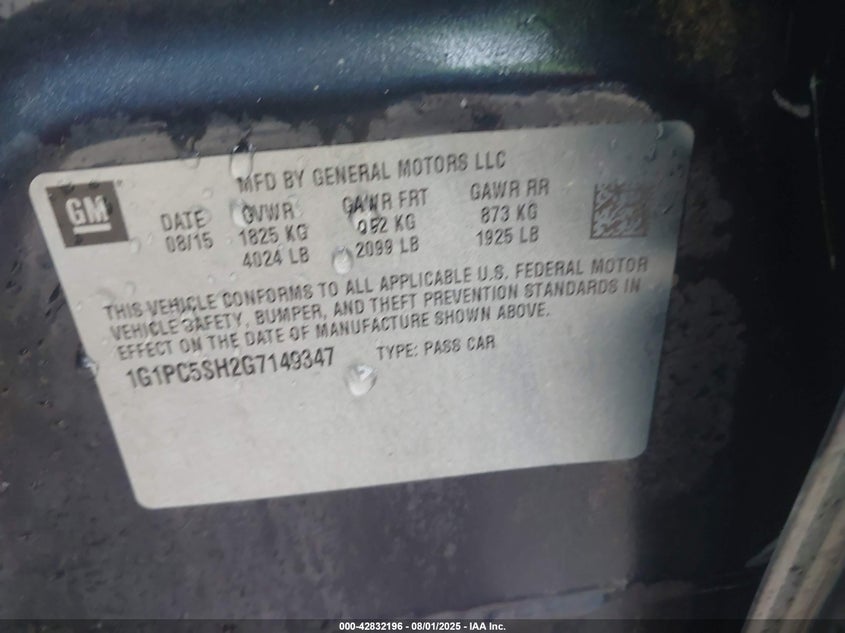 1G1PC5SH2G7149347 2016 CHEVROLET CRUZE photo no. 9