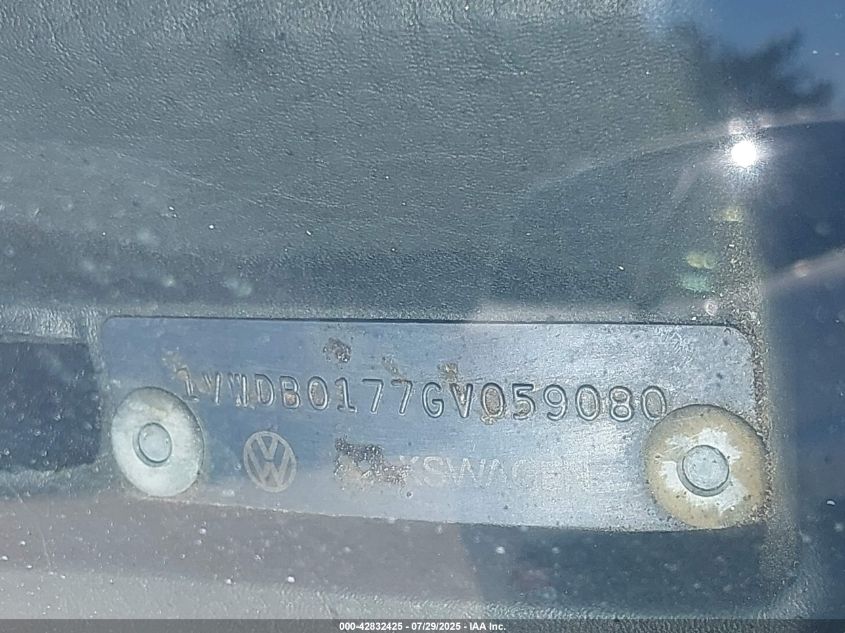 1986 Volkswagen Gti VIN: 1VWDB0177GV059080 Lot: 42832425