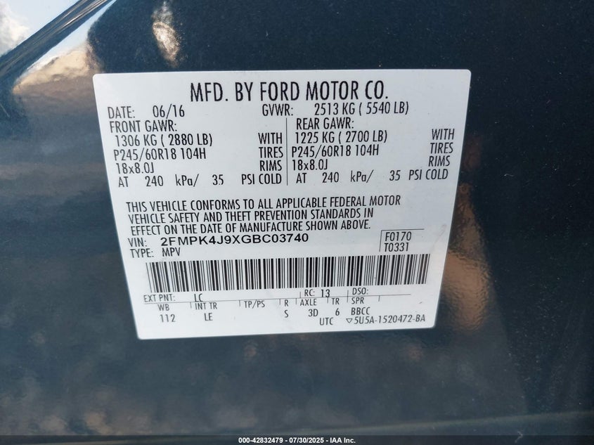 2016 FORD EDGE SEL - 2FMPK4J9XGBC03740