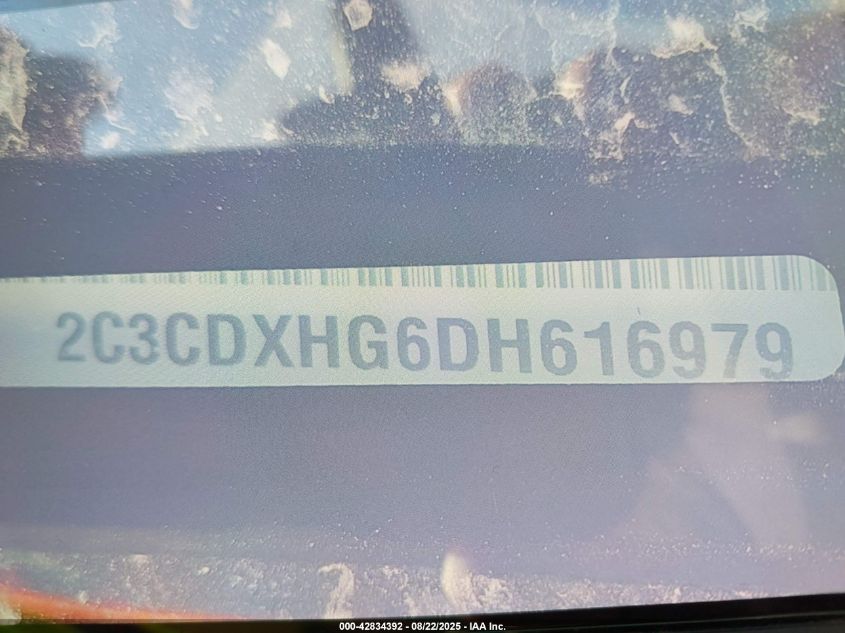 2013 Dodge Charger Sxt VIN: 2C3CDXHG6DH616979 Lot: 42834392